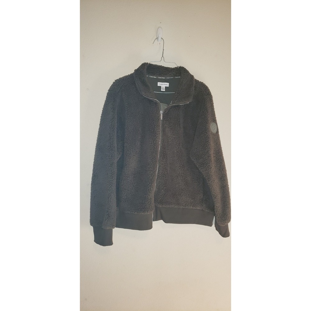 Calvin Klein Mens Sherpa Fleece Full Zip Jacket Olive Green XL